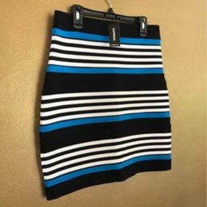 BNWT Express BodyCon Black/White/Teal Stripes dress Skirt Size 4 MRSP$49.90